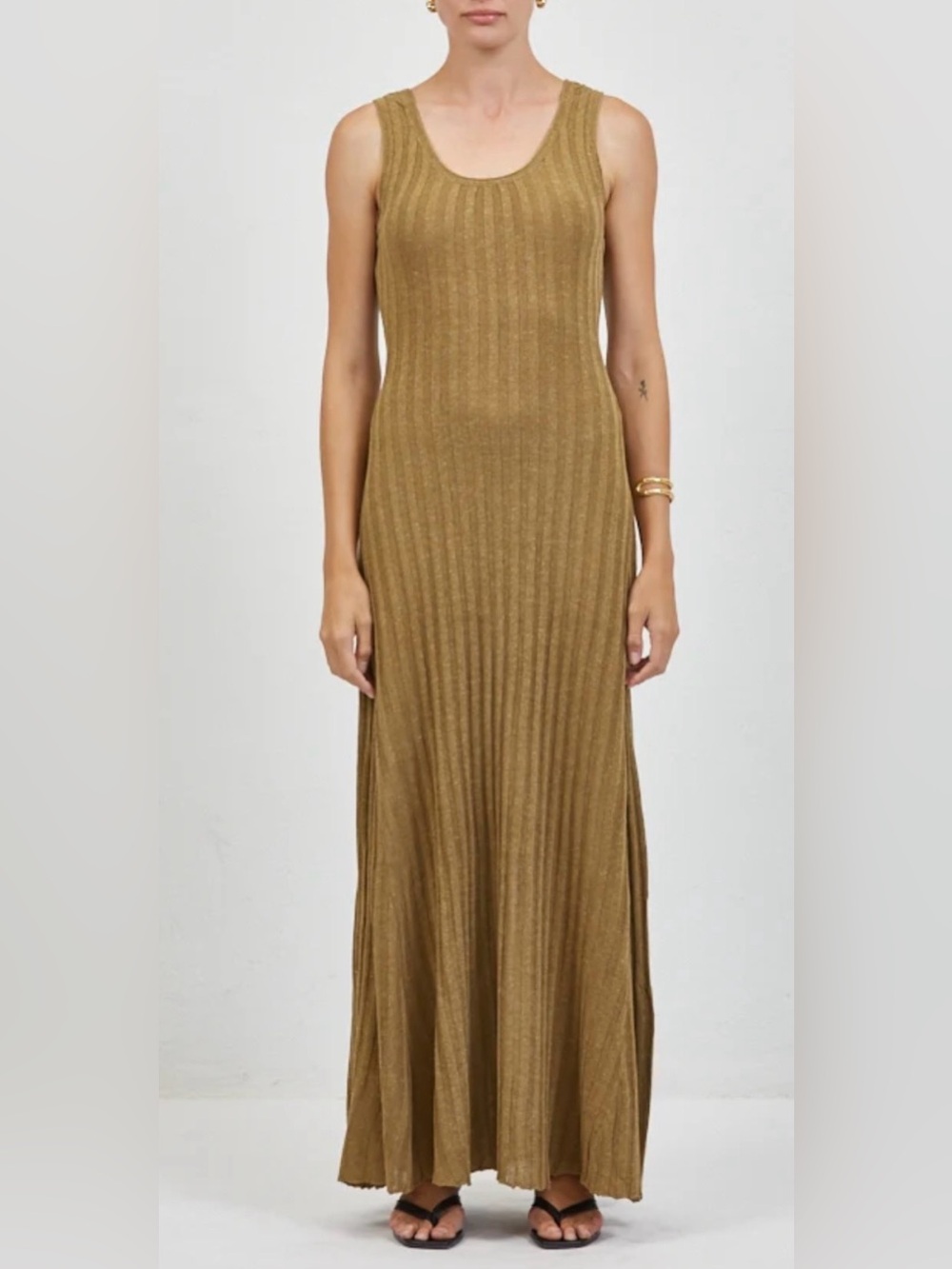 NWT A.REN Amber Maxi Sleeveless Ribbed Knit Flare Maxi Dress size M